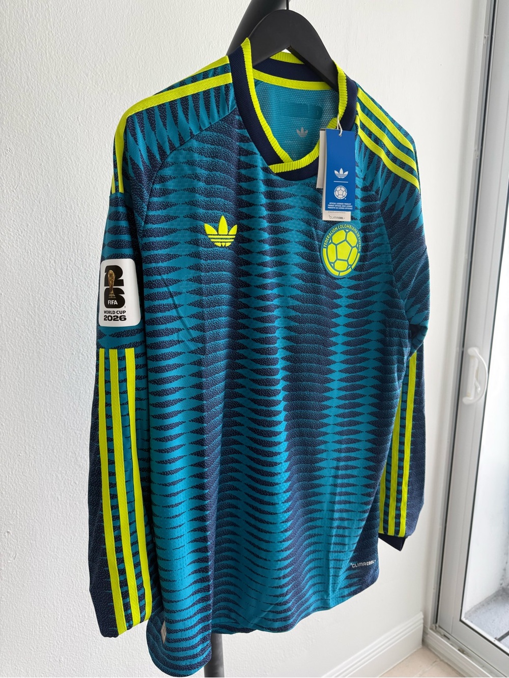 adidas Kids Colombia Long-Sleeve Jersey Teal & Neon Yellow